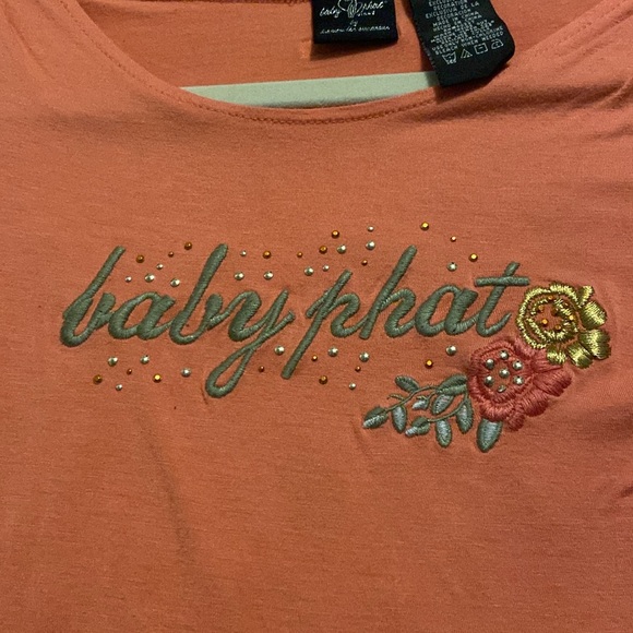Vintage Baby Phat embroidered “melon orange” T-shirt with gold & copper beads. - Picture 2 of 12